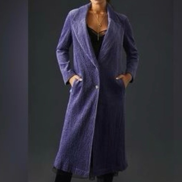 Anthropologie Corduroy Duster Jacket NWT Purple Sz 6 Funky 70s Retro Festival - Picture 1 of 12